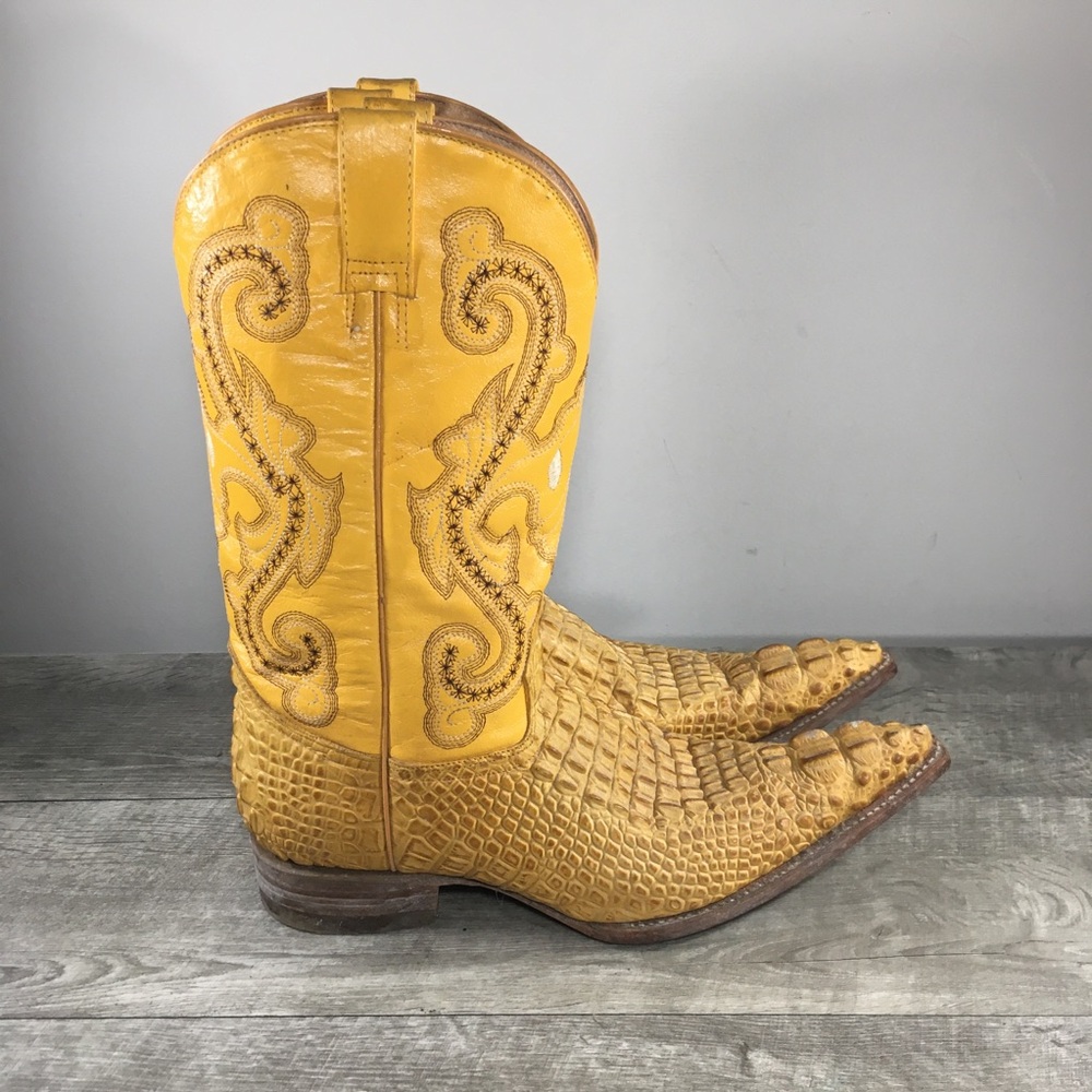 Men's El Jinete Western Croc Moc Gator Tail Embossed Leather Cowboy Boots 8.5